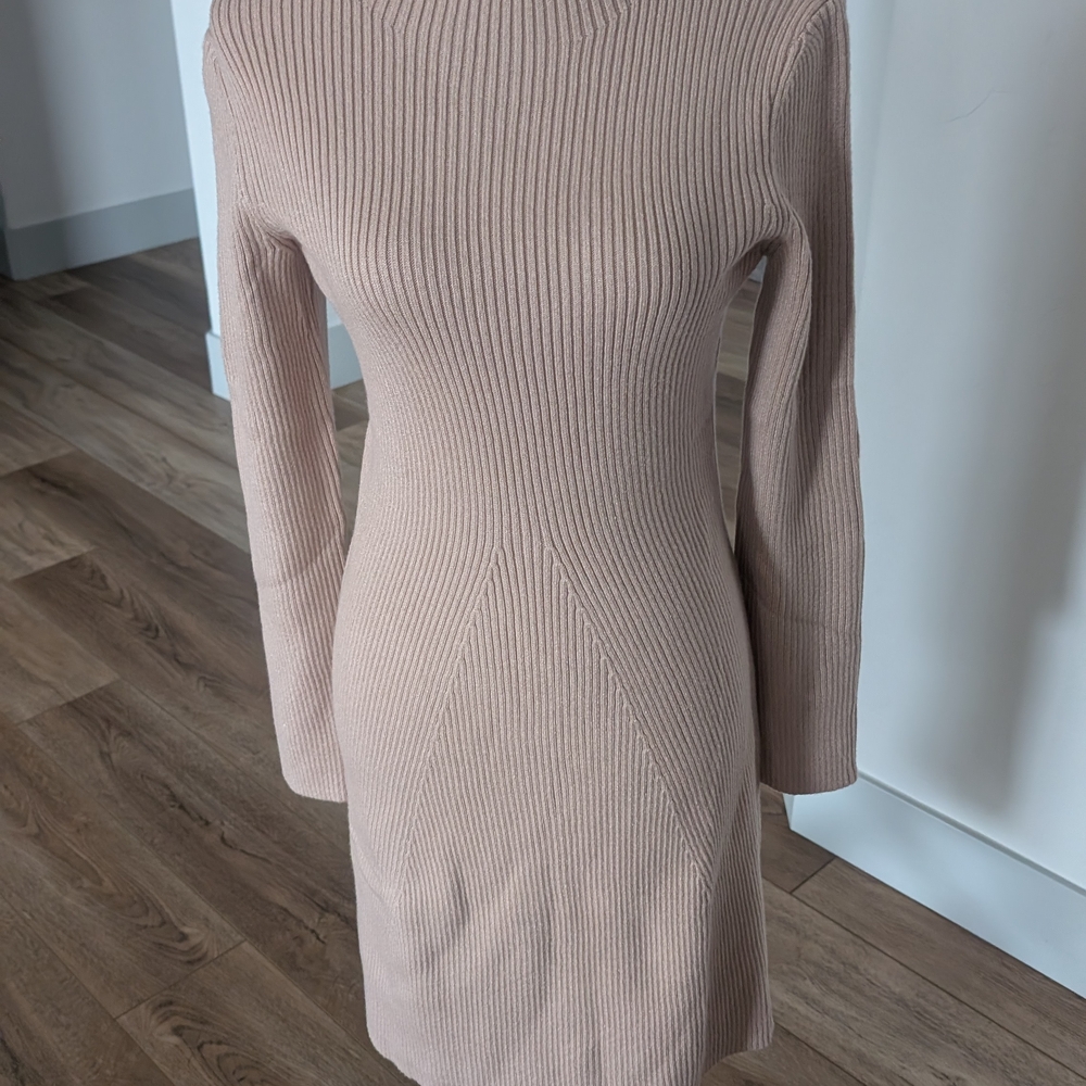 Mock Neck Ribbed Long Sleeve Midi Dress - Blush - Picture 10 of 14